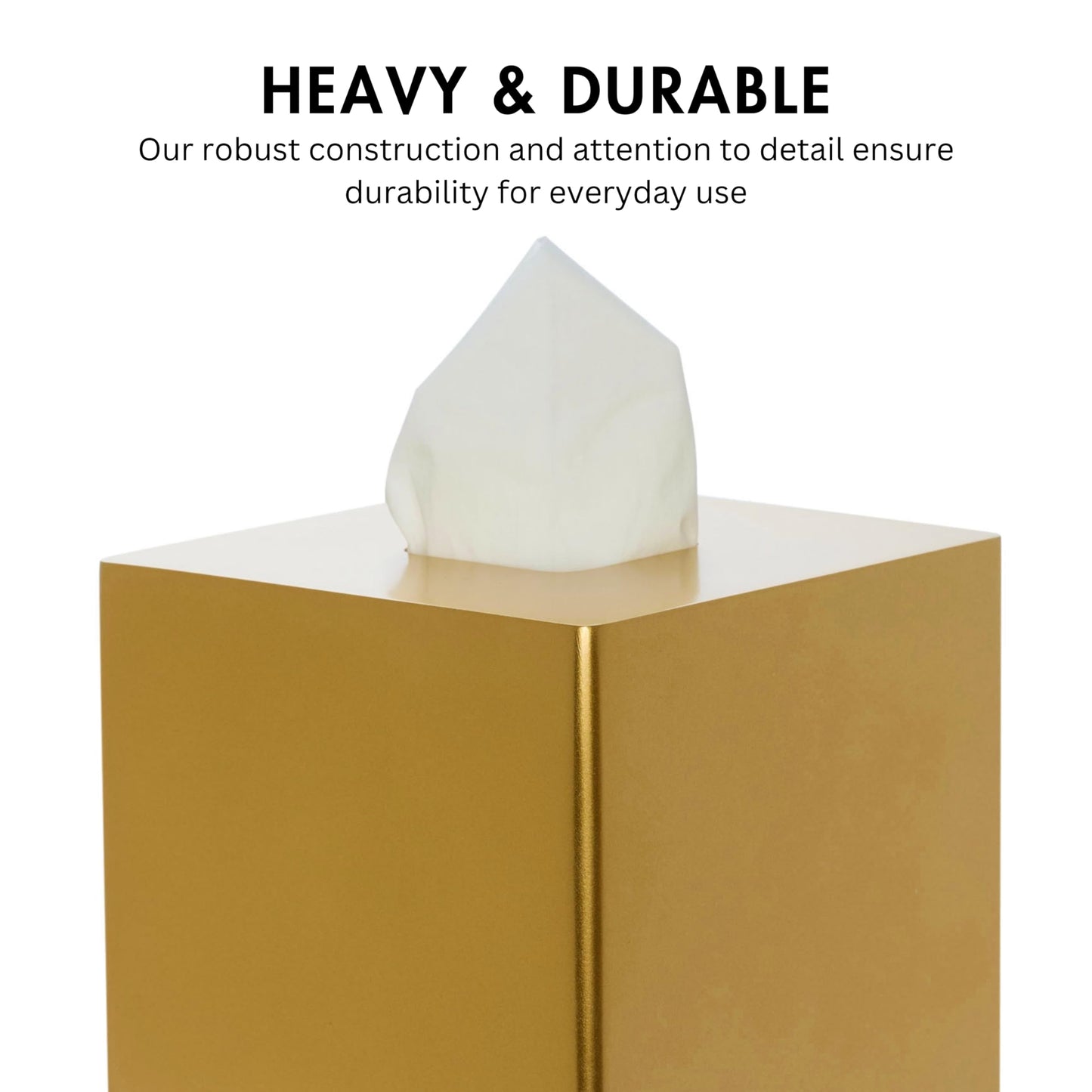 Yew Design Gold Square Tissue Box Cover, Decorative Tissue Box Dispenser for Bathroom, Parlors, Office, Bedroom Dresser, Vanity Countertop, Nightstand, Car, and Desk