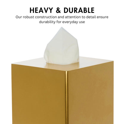 Yew Design Gold Square Tissue Box Cover, Decorative Tissue Box Dispenser for Bathroom, Parlors, Office, Bedroom Dresser, Vanity Countertop, Nightstand, Car, and Desk