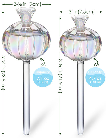 NiHome Cactus-Shaped Glass Plant Self-Watering Globes 6-Pack, Glass Waterer Stakes for Potted Plants, Automatic Mini Irrigation System, Adorable Gardening Tool (Iridescent, 3 Large + 3 Medium)