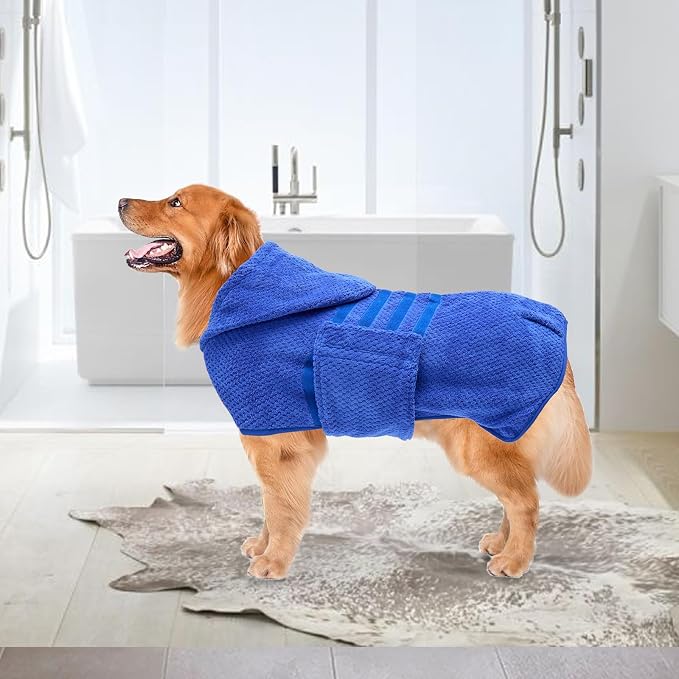 Geyecete Dog Drying Coat with Hood - Pineapple Grid Fast Drying - Blue - XL