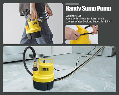 Submersible Sump Pump 1/3 HP 1800GPH Utility Pump Thermoplastic Electric Portable Transfer Water Pump with 10-Foot Cord for Pool Tub Garden Pond Draining Tankless Heater Flushing