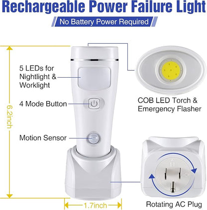Enhon 4 Pack 4 in 1 LED Emergency Lights for Home Power Failure, Rechargeable Plug in Flashlight Motion Sensor Night Light, Automatic Turn On Power Outage Light for Home Hurricane Supplies (White)