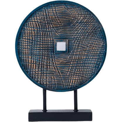LuckySunDecorQZ Unique Round Coin Sculpture Decorative Objects for Shelf Home Decor Accents, Modern Abstract Tabletop Decor Items for Living Room Fireplace Mantel, Above Cabinet (Blue)