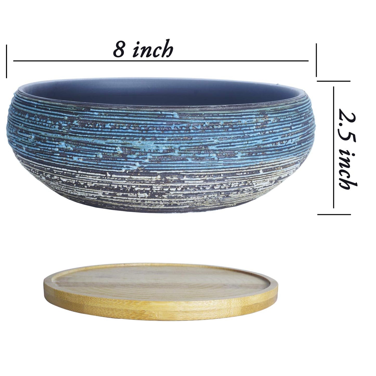 ARTKETTY Succulent Pots, 8 Inch Large Succulent Planters with Drainage Ceramic Bonsai Pot with Tray for Indoor Outdoor Plants Garden Decorative Cactus Flower Plant Container Bowl