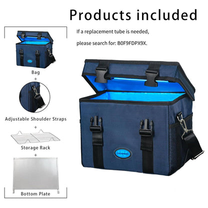 UVC Sanitizer Box Ozone Free with Timer, Portable Large Cleaner Bag with USB Port, UV Light Blue Tote for Mask, Cell Phone, Baby Bottle, Key, Towel 12L/3.17 gal