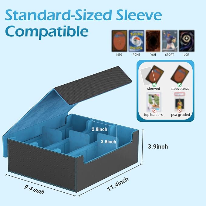 3-Row【2400+】 Trading Card Storage Box, Card Organizer Holder with 8 Dividers, Case Fit for MTG TCG Magic Commander Deck Playing Cards, Deck Box for Sport Card