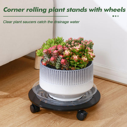 DEELF OUTLET 3 Packs Metal Plant Caddy with Wheels 13" Large Rolling Plant Stands Wheeled Plant Dolly Heavy-Duty Flower Pot Roller Base Movers, Black