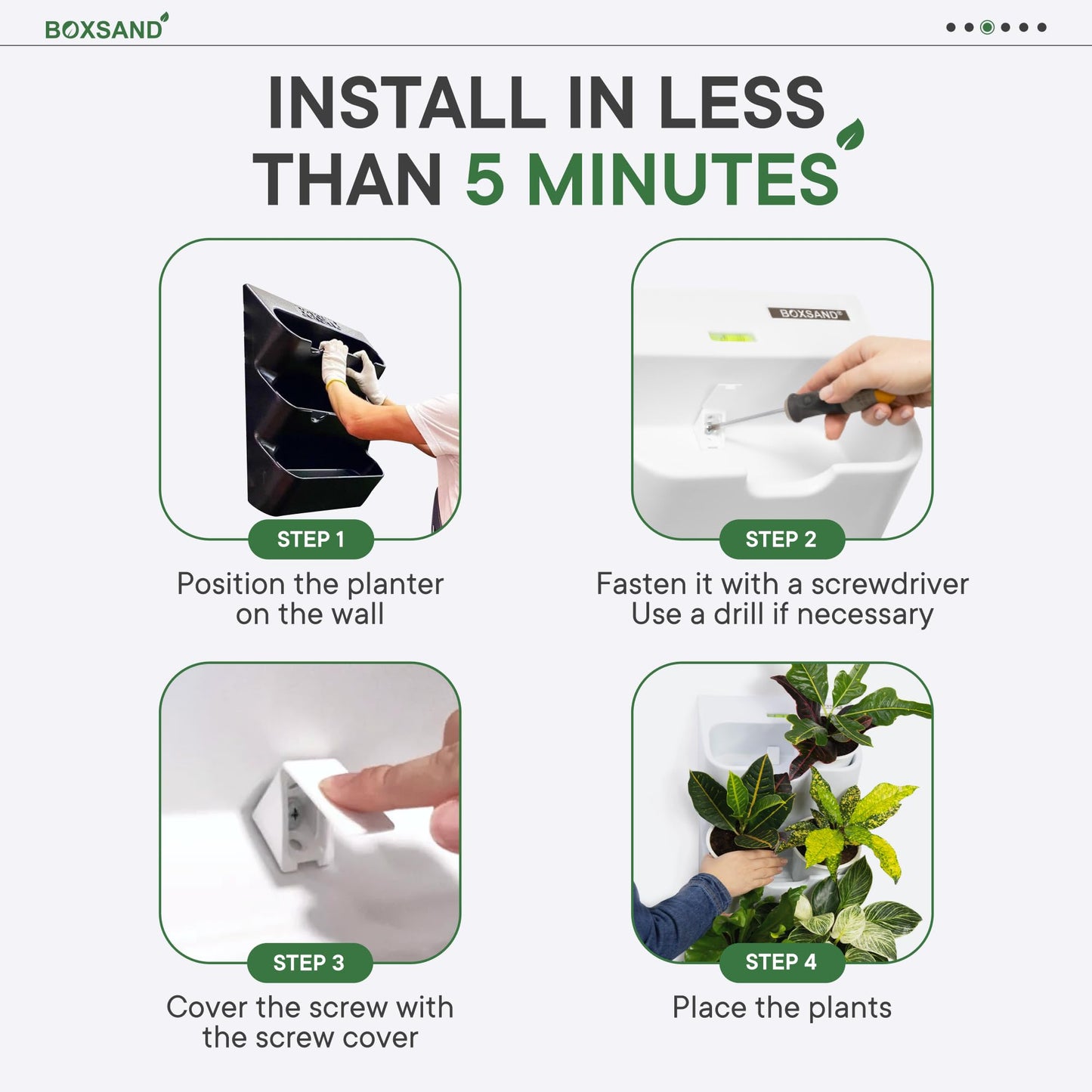 BOXSAND-6 Vertical Wall Planter (12"x26", Black, No Pots) – Living Wall for 6 Plants, Indoor/Outdoor Vertical Garden System, Easy 2-Screw Install