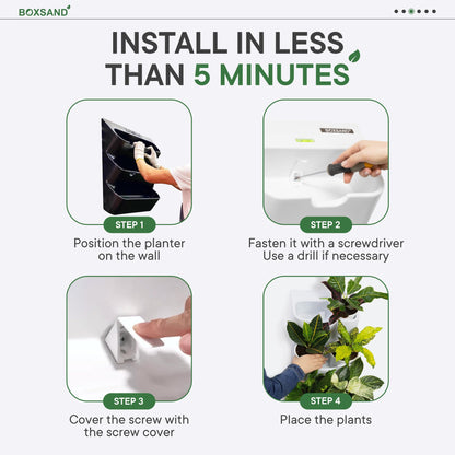 BOXSAND-6 Vertical Wall Planter (12"x26", Black, No Pots) – Living Wall for 6 Plants, Indoor/Outdoor Vertical Garden System, Easy 2-Screw Install