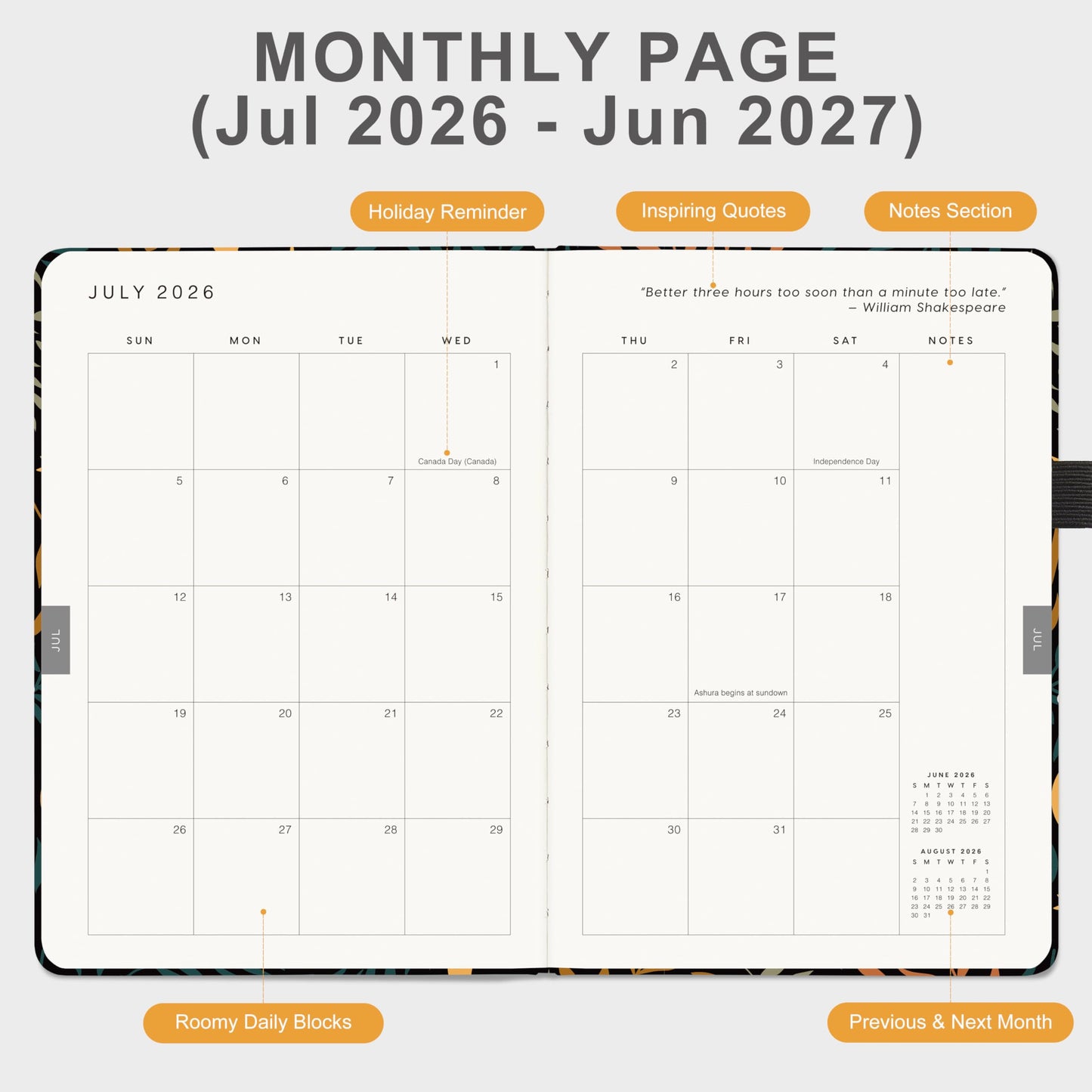 And Per Se Academic Planner 2026-2027 – Weekly & Monthly Planner, July 2026 to June 2027, A5 Leather Hardcover with Inner Pocket – Student & Teacher Organizer, 5.7" x 8"(Lunar Leaf)