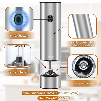 Electric Stainless Steel Pepper & Salt Grinder, Battery Operated, Pack of 2