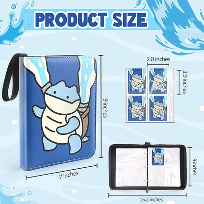 Premium Collectible Trading Card Albums，Card Binder Fits 400 Cards with 50 Removable Sleeves，Display Game Card Case book Holder, Turtle Themes