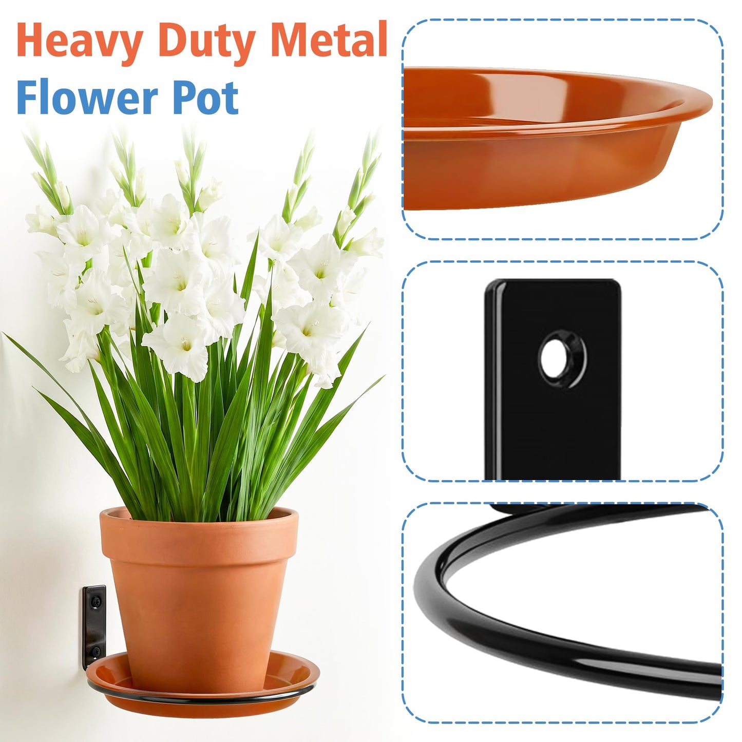 U0U 6 Inch Wall Mount Plant Holder with Plant Saucer Trays, 4 Pack Metal Wall Plant Holder for Wall,Ring Plant Wall Holder for Indoor Plants Bedroom Living Room Balcony Decor