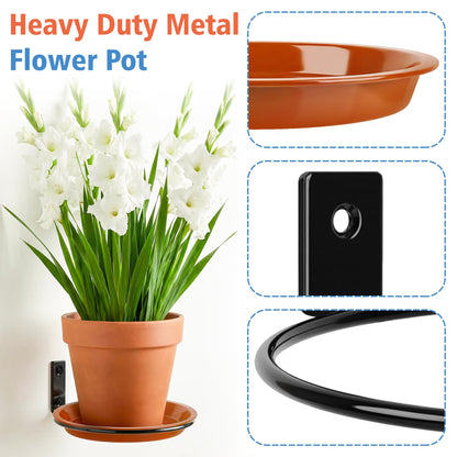 U0U 6 Inch Wall Mount Plant Holder with Plant Saucer Trays, 4 Pack Metal Wall Plant Holder for Wall,Ring Plant Wall Holder for Indoor Plants Bedroom Living Room Balcony Decor