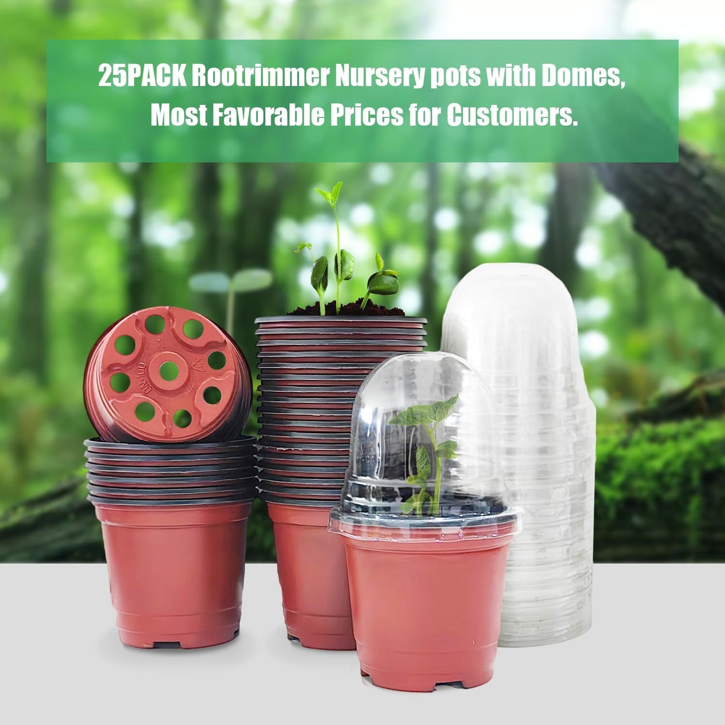 RooTrimmer Plant Nursery Pots with Humidity Domes, 50 Sets 4 Inch Soft Nursery Pots Quality Ones (50 Red Pots + 50 Clear Lids), Quality Seeds Starting with Cover