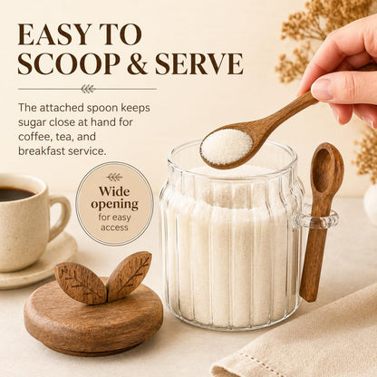 Sugar Bowl with Lid and Spoon, 17 oz Airtight Sugar Jar Container, Easy-to-Use Sugar Container with Lid and Spoon Sugar Bowls for Tea Coffee Brown Sugar Container, Cereal Tea Salts Spice Jar