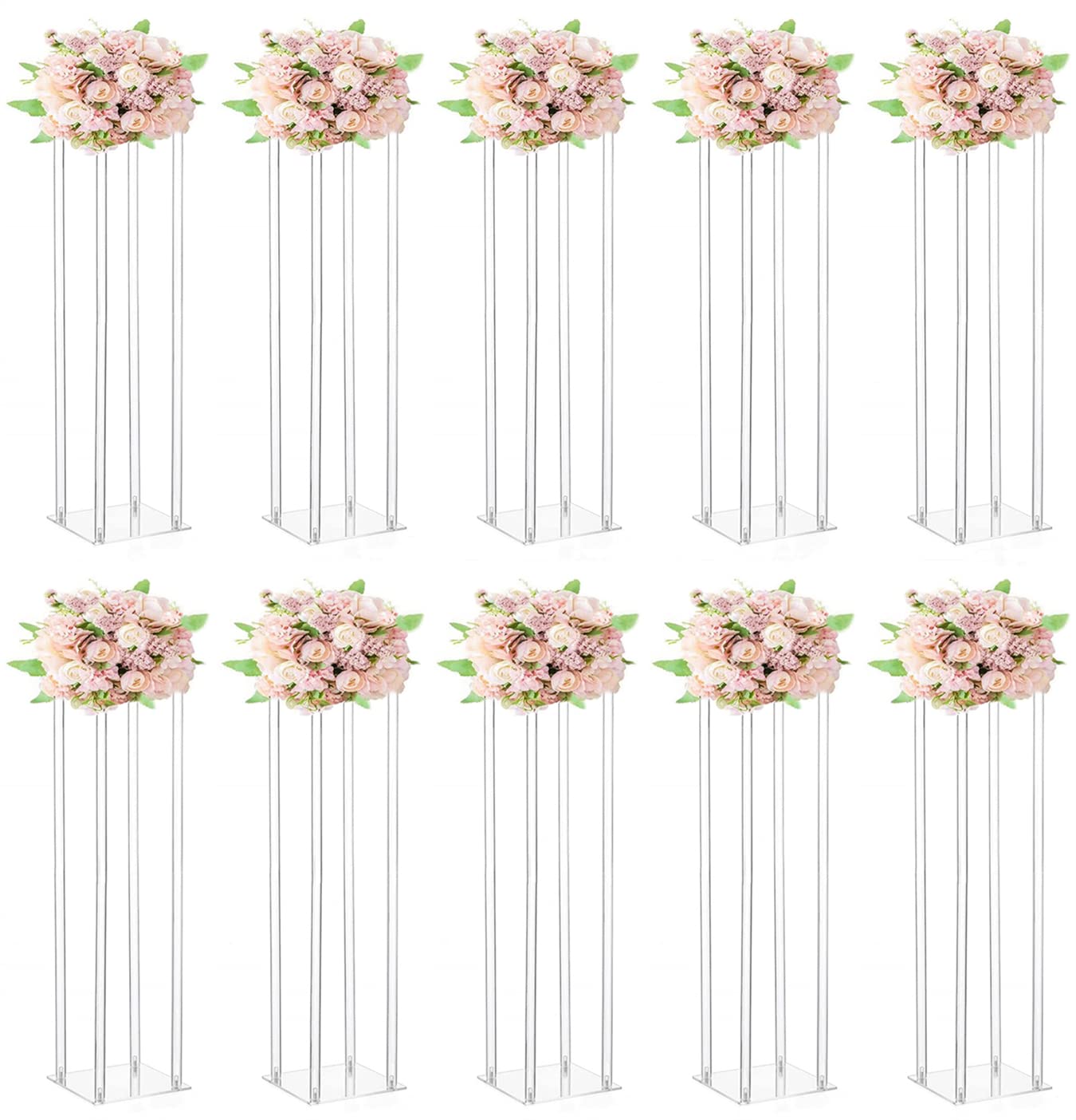 10 Pcs Wedding Centerpieces Acrylic Vases Clear Column Flower Vase Stands 7.87'' x 7.87'' x 31.5'' Rectangular Flower Display Table Stands for Wedding Party Events Reception Table Decor