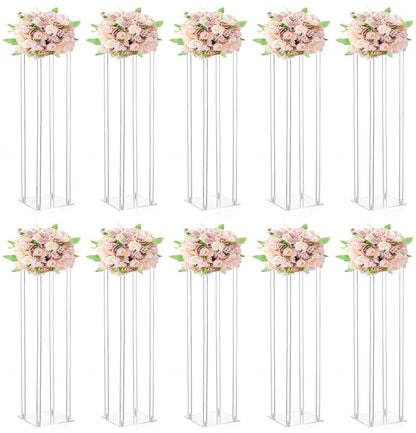 10 Pcs Wedding Centerpieces Acrylic Vases Clear Column Flower Vase Stands 7.87'' x 7.87'' x 31.5'' Rectangular Flower Display Table Stands for Wedding Party Events Reception Table Decor