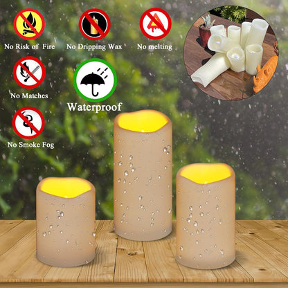 Flameless Candles 4" 5" 6" Outdoor Indoor Pillars Battery Operated Flickering Candles Include 10-Key Remote Timer 400+ Hours by 2 AA Batteries (Ivory Candle - Warm light, 3"D x 4"|5"|6" H - 9 Pack)
