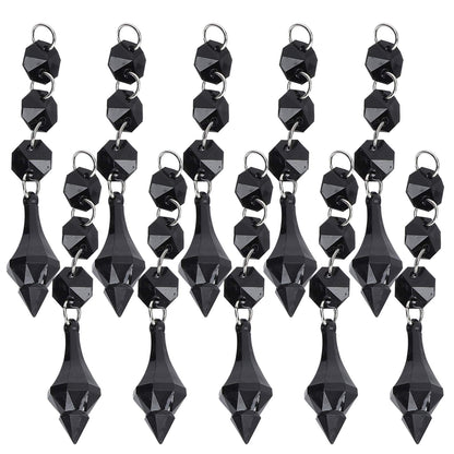 Buachois 10Pcs Clear Acrylic Crystal Ornament Beads Garland Chandelier Hanging Crystals for Wedding Party Celebration Christmas Tree Decor Black