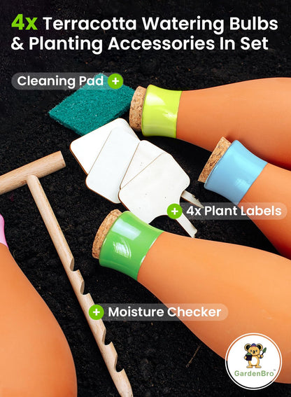 4 Pcs Ollas Terracotta Watering Pots Large - 14 Oz Self Watering Planter Insert Olla Watering System For 1-week Easy To Refill - Clay Plant Watering Globes For Outdoor & Indoor Plants [4 PCS, Bright]