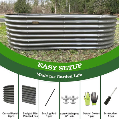 A ANLEOLIFE 8x4x2ft Galvanized Raised Garden Bed Kit, Oval Metal Deep Root Planters for Outdoor Plants Vegetables Flowers Herb, Large Bottomless, 478 Gallon Capacity- Quartz Grey