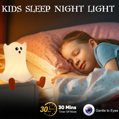 Gefaxi Ghost Night Light Silicone Cute Halloween Ghost Decor Night Light for Breastfeeding Squishy Ghost Nightlight Cordless Rechargeable Dimmable Touch Fun Bedside Light Lamp for Halloween Gifts
