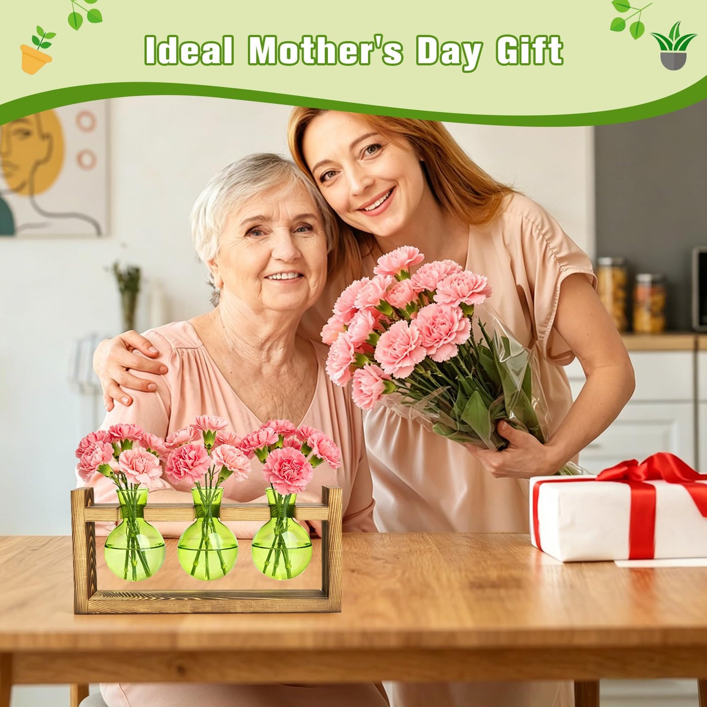 XXXFLOWER Glass Plant Terrarium Propagation Station, Gifts for Mom Plant Lovers Wife Daughter, 3 Bulb Glass Vase Plant Terrarium Tabletop for Hydroponics Home Office Indoor Decor (Green)
