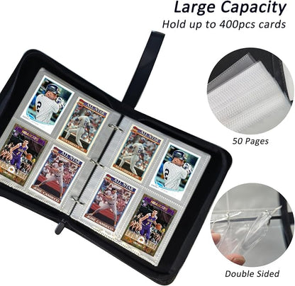 Card Binder 4 Pocket, 400 Pockets 3-Ring ZipperCards Holder Book with Removable 50 Sleeves, Card Folder Album for MTG, TCG, Yugioh Cards, Sports Cards (Red+White)