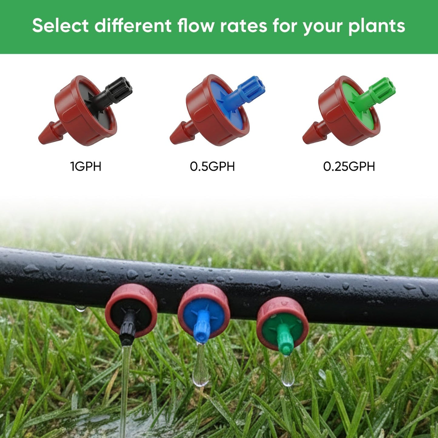 0.25 GPH Pressure Compensating Drippers for Garden System: Self-Cleaning Constant Flow Drippers for 1/4 Inch Drip Irrigation Tubing - Drip Irrigation Emitters for Drip Irrigation System Users (60pcs)