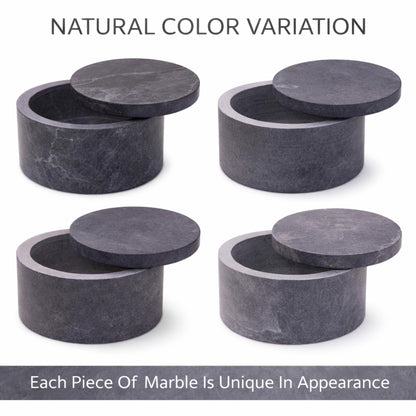 KC KULLICRAFT Unique Salt and Pepper Box Elegant Round Marble Salt Box With Lid For Salt, Spice and Herbs Storage. Perfect Container To Store. (3.5" x 2" Inches)
