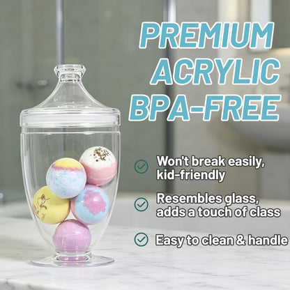 Wongblee Large Acrylic Jar with Lid 46 oz, Bath Salt Container with Scoop, Shatterproof Apothecary Jar for Bathroom, Laundry Room, Kitchen, Candy Buffet