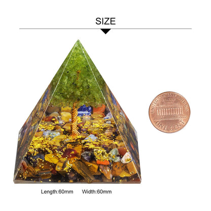 TUMBEELLUWA 2.36in 7 Chakra Crystal Tree of Life Orgonite Pyramid Generator Handmade Energy Stones Decor for Prayer, Meditation, Yoga
