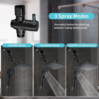 10'' Dual 20 Stage Filtered Shower Head with Handheld, 6 Spray Settings Handheld Shower Head High Pressure Rainfall Filter Combo with 12'' Adjustable Extension Arm, 71'' Shower Hose (Matte Black)