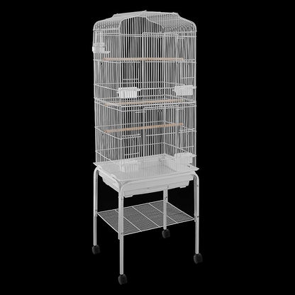 54in Metal Bird Cage Large Parakeet Cages for Parrot, Cockatiel, Lovebird, Pigeon Pagoda Bird House with Rolling Stand,Feeding Bowls & Waterer (White-54in)