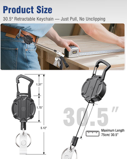 Autonomier 2Pack Heavy Duty Retractable Keychain, Unbreakable Embedded Body with 30.5" Dyneema Cord, Tactical ID Badge Holder Reel Carabiner Clip with Secure Magnetic Closure for Men, Holds 25oz