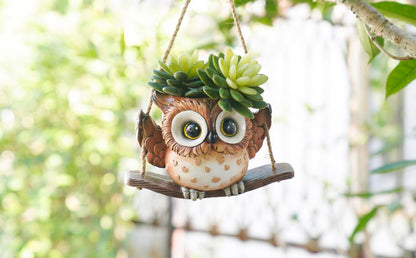 Swing Owl Hanging Planters for Indoor Plants, Cute Small Succulent Pots with Drainage Hole, Unique Resin Plant Hangers Outdoor, Hanging Plant Holder for String Of Pearls, Gift Ideas for Mother