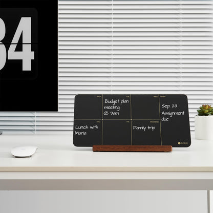 Desktop Black Glass Weekly Planner Dry Erase Whiteboard with Detachable Wood Stand,Small Portable Week Calendar to Do List White Board 12x6 for Office, Home, Schools, Marker&Eraser Included, Yeoux