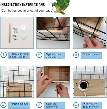 Parakeet Nesting Box, Bird Nest Breeding Box Cage Wood House for Finch Lovebirds Cockatiel Budgie Conure Parrot (M:9.8"×5.1"×5.3")
