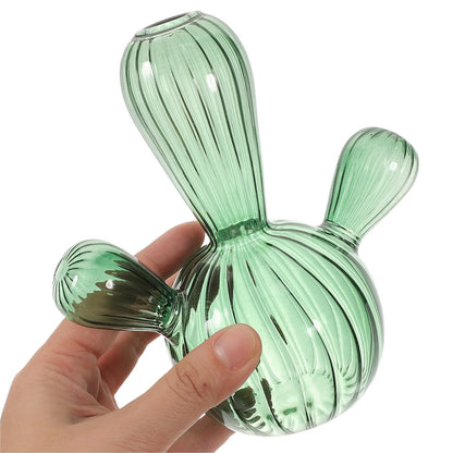 STOBAZA Glass Cactus Plant Vase Green Narrow Neck Hydroponic Planter Decorative Tabletop Vase for Home Décor and Terrarium Arrangement