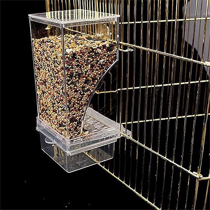 Automatic Bird Feeder,Splash-Proof No Mess Bird Feeder Bird Cage Accessories Acrylic Transparent Seed Bird Food Container for Parakeet Canary Cockatiel Finch,18.5x8.5x7.5CM