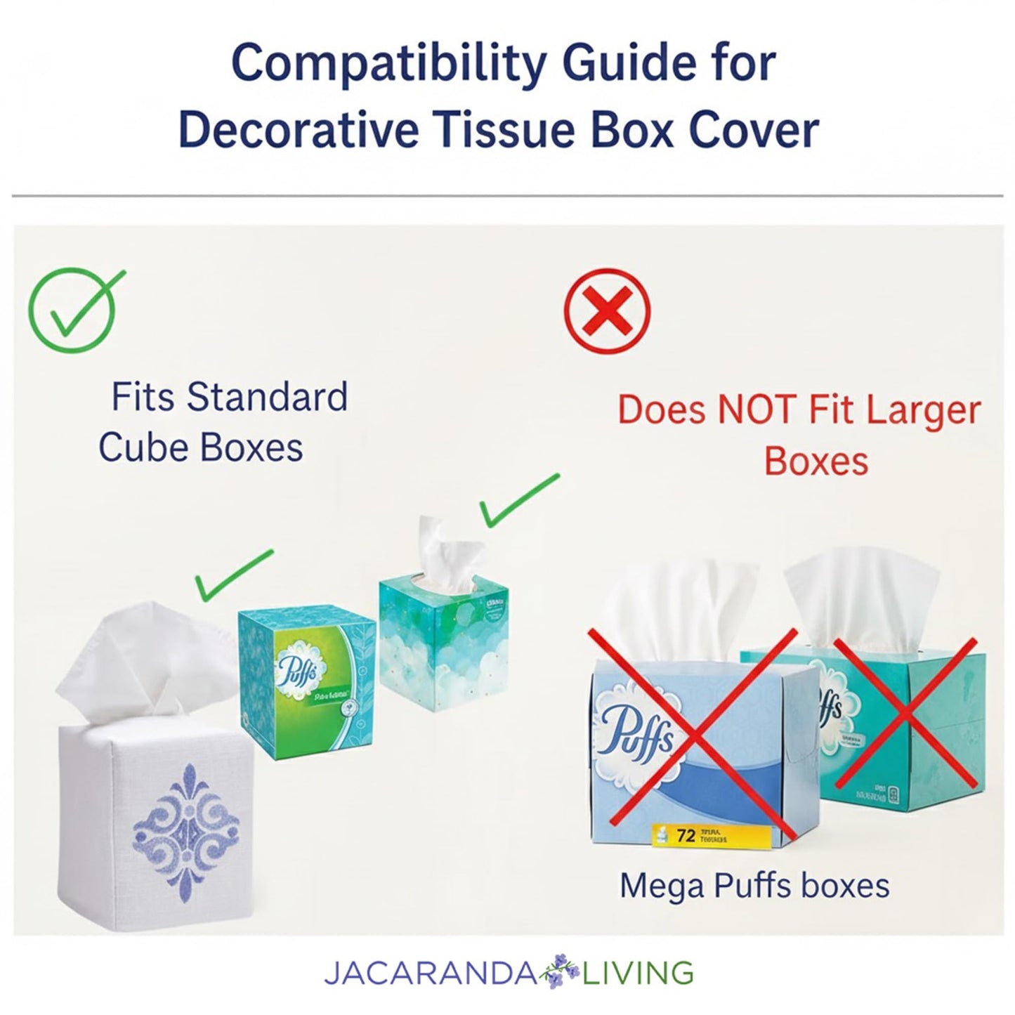 Jacaranda Living Square Tissue Box Cover, Linen/Cotton Tissue Holder, Decorative Cloth Tissue Cover, Fits Standard Square Tissue Boxes, Embroidered Animal Designs, Charming Elephant (Blue)