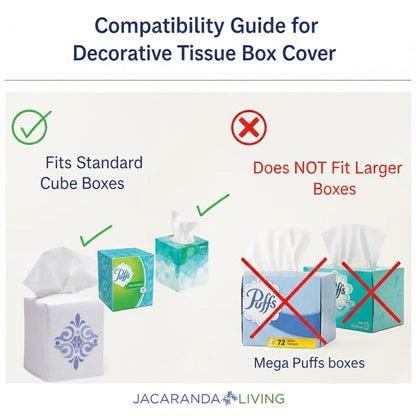 Jacaranda Living Square Tissue Box Cover, Linen/Cotton Fabric Tissue Holder, Decorative Cloth Tissue Cube Cover, Animal Designs Feathered Peacock (Turquoise, Pewter)