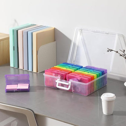 novelinks Transparent 4" x 6" Photo Organizers and Photo Storage Box with Handle, 16 Inner Photo Cases, Portable Picture Organizers & Photo Storage Containers (Multi-Colored 2Pack)