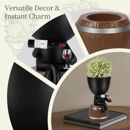 Wnsamoddy Funny Face Planter Pots with Drainage - Resin Head Flower Pot for Indoor Outdoor Succulents Cactus, Unique White Elephant Gifts for Wine & Plant Lovers, Home Office Desk Decor