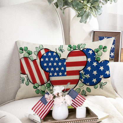 Fjfz 4th of July Patriotic Lumbar Decorative Throw Pillow Cover 12 x 20, Rectangular America USA Eucalyptus Leaves Outdoor Home Decor, American Stars Stripes Couch Cushion Case