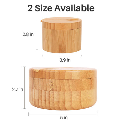 HTB Bamboo Salt and Pepper Bowls, Divided Salt Cellar With Swivel Lid and Spoon, Seasoning Containers With Magnetic Lid to Keep Dry, Mini Spoon Built Into Top, Great When You May Have Messy Hands