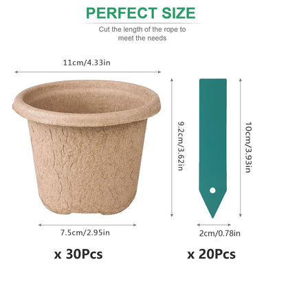 ANGTUO 30 Pcs Peat Pots for Seedlings, 4.33 inch Biodegradable Seed Nursery Pot with Drainage Holes, Seedling Pots Include 20 Labels
