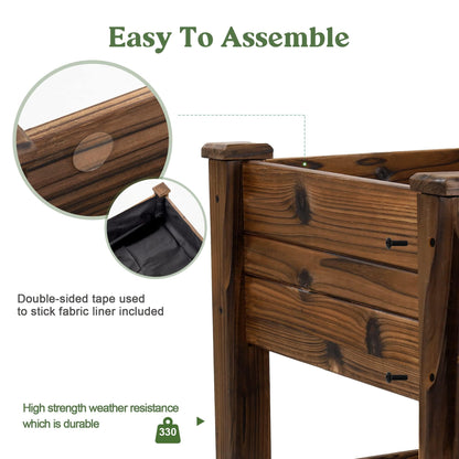 OIPRTGFJ Cedar Wood Outdoor Raised Garden Bed Planter Box with Locking Wheels, 41x21x20 inch, Carbonization Color
