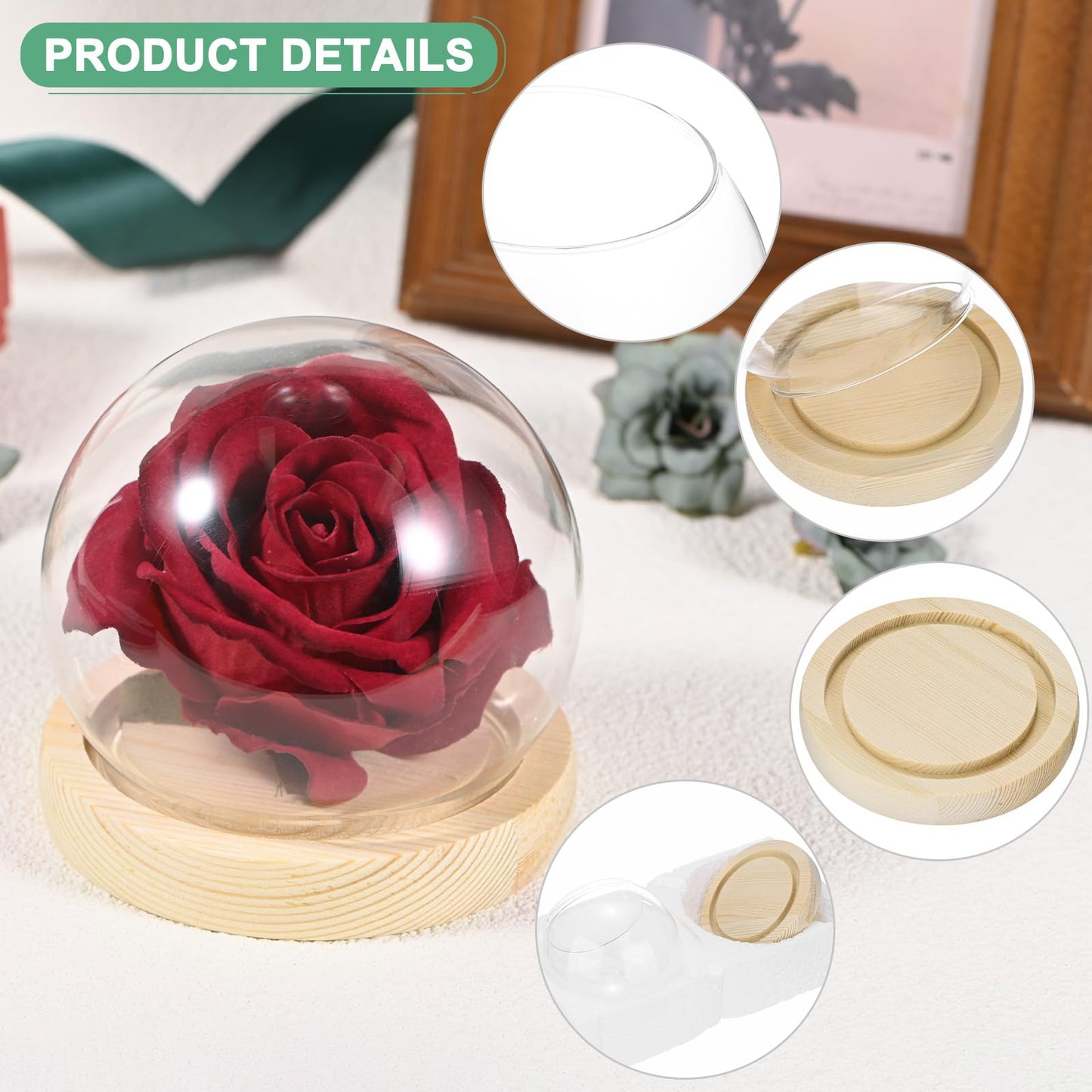 M METERXITY Cloche Glass Dome, D3.9In Ball Jar with Wooden Base for DIY Snow Globes/Small Plants/Flowers/Candles/Models/Souvenirs, Glass Display Case [Wood]